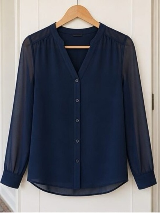 Tops - Women’s Navy Button-Front V-Neck Blouse